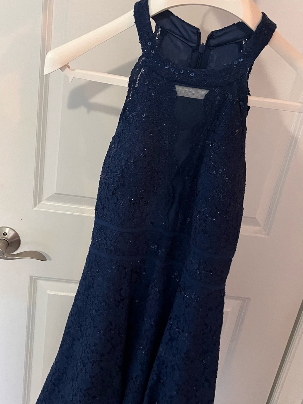 Girls Navy Lace Sequin Dress